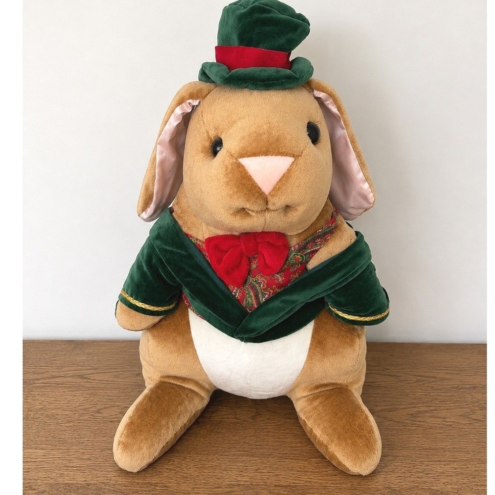 Vintage Toys R Us Rabbit Ears Productions Plush Bunny‎ Tan Green Velvet Hat 1985